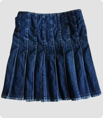 Blue Denim Pleated Kilt For Women Back
