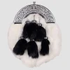 Chrome Celtic Cantle White Rabbit Fur Sporran With 6 Black Fur Tassels