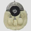 Chrome Plain CelticThistl Targe White Rabbit Fur Sporran
