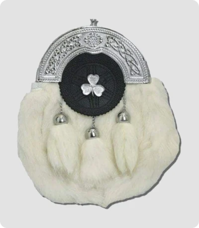 Chrome Plain Shamrock Targe White Rabbit Fur Sporran