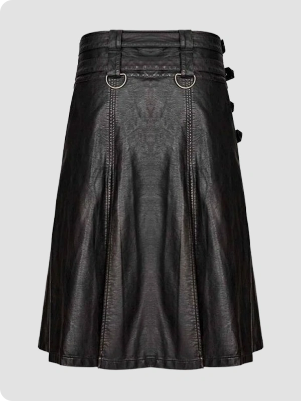 Custom Handmade Black Leather Gothic Kilt Back