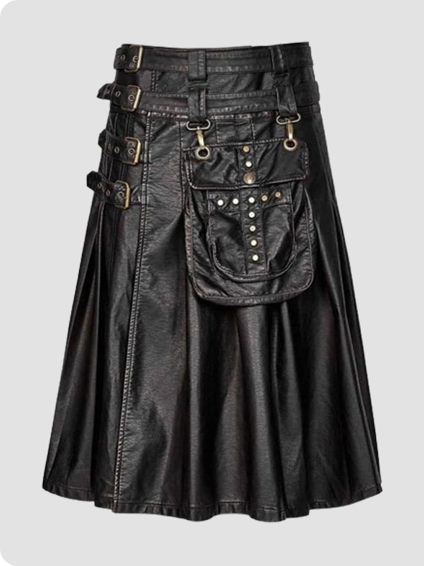 Custom Handmade Black Leather Gothic Kilt