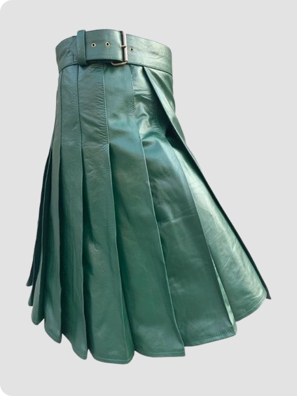 Custom Handmade Green Leather Kilt Side