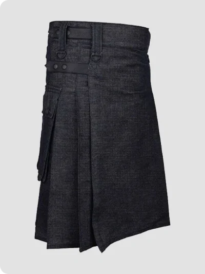 Custom Made Active Men Denim Utility Kilt Side