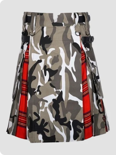 Custom Made Arban Camo Irish Tartan Scottish Utility Cargo Hybrid Kilt
