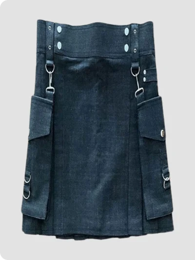Custom Made Beautiful Black Denim kilt