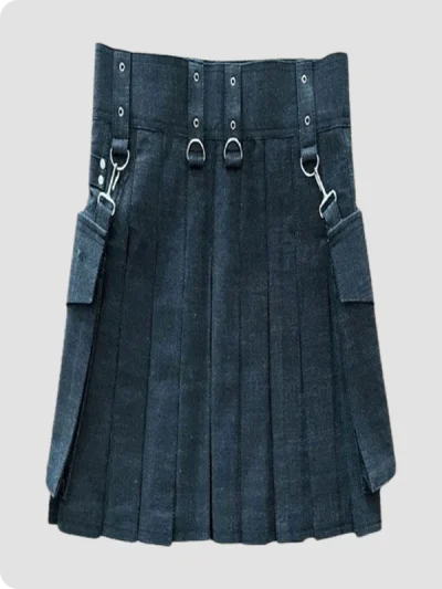 Custom Made Beautiful Black Denim kilt Back