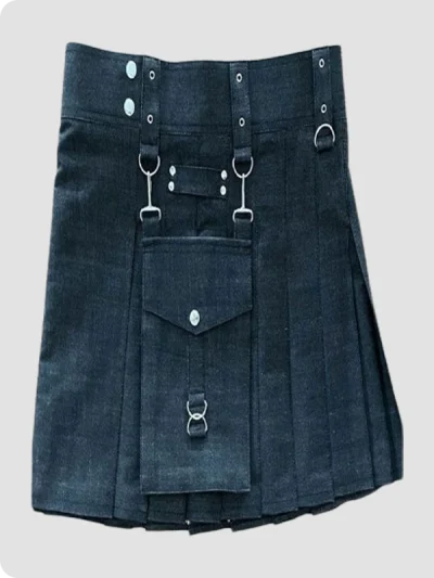 Custom Made Beautiful Black Denim kilt Side