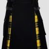 Custom Made Black Cotton Macleod of lewis Tartan Scottish Utility Cargo Hybrid Kilt
