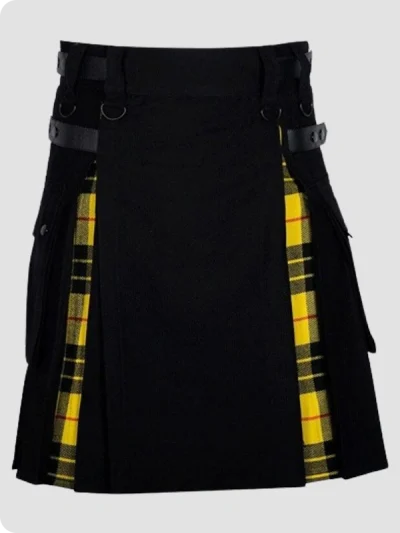 Custom Made Black Cotton Macleod of lewis Tartan Scottish Utility Cargo Hybrid Kilt