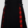 Custom Made Black Cotton Wallace Tartan Scottish Utility Cargo Hybrid Kilt