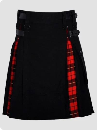 Custom Made Black Cotton Wallace Tartan Scottish Utility Cargo Hybrid Kilt