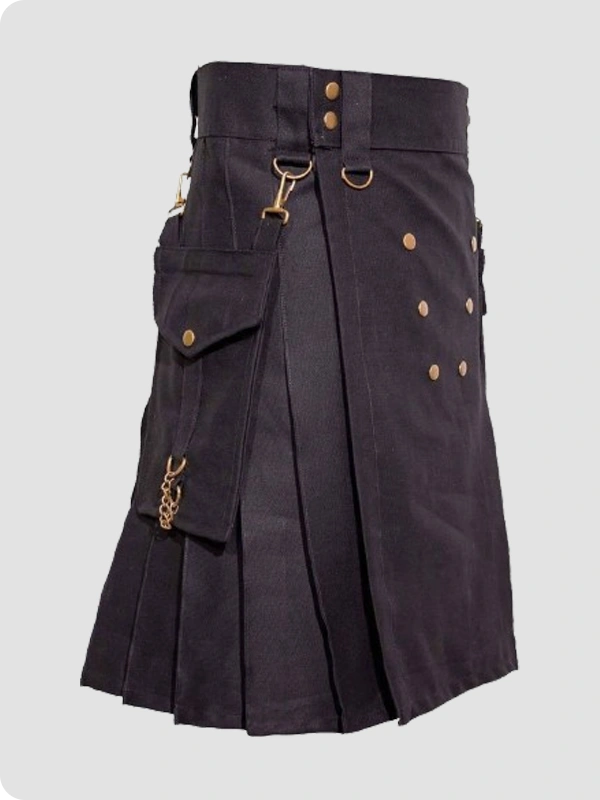 Custom Made Black Deluxe Utility Kilt Right Side