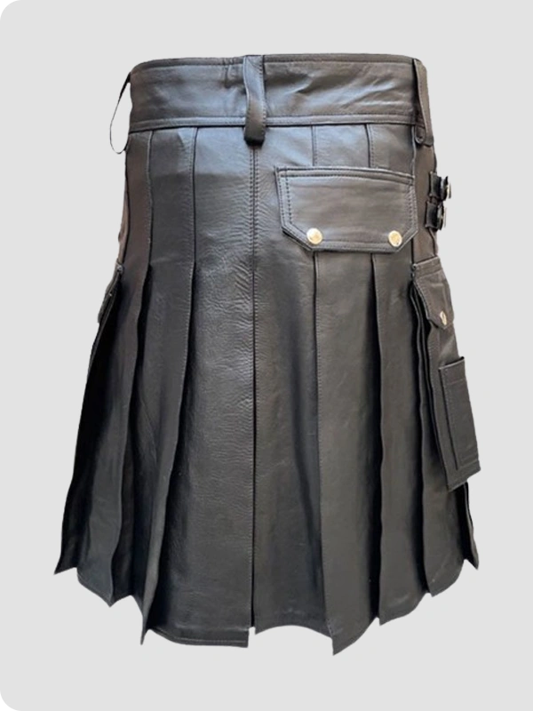 Custom Made Black Leather Fashion Kilt Back
