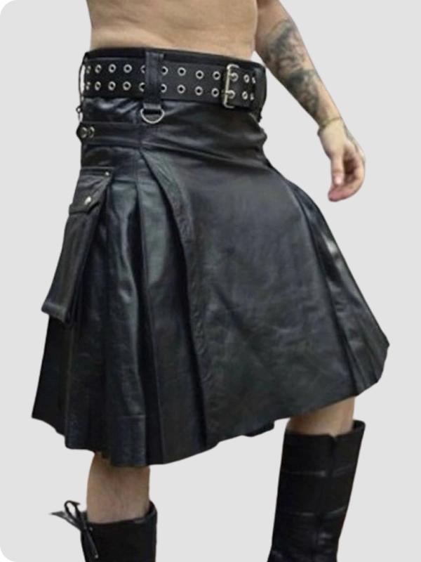 Custom Made Black Leather Kilt For Men
