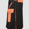 Custom Made Black Orange Utility Kilt For Men