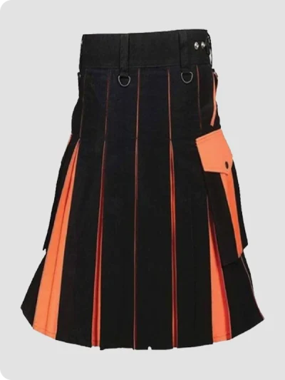 Custom Made Black Orange Utility Kilt For Men Back
