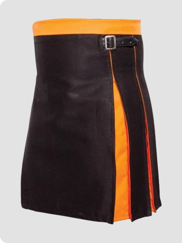 Custom Made Box Pleated Modern Black And Orange Two Kilt Front