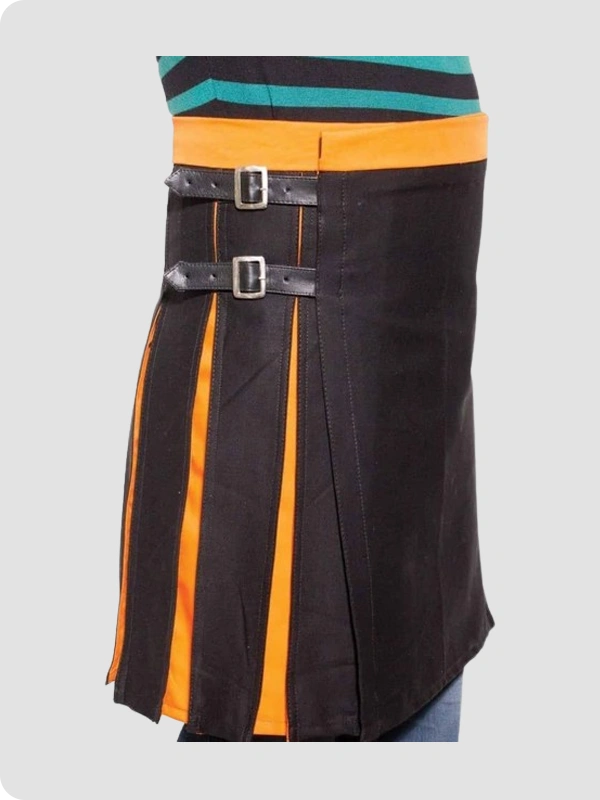 Custom Made Box Pleated Modern Black And Orange Two Kilt Left Side