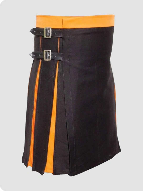 Custom Made Box Pleated Modern Black And Orange Two Kilt Right Side