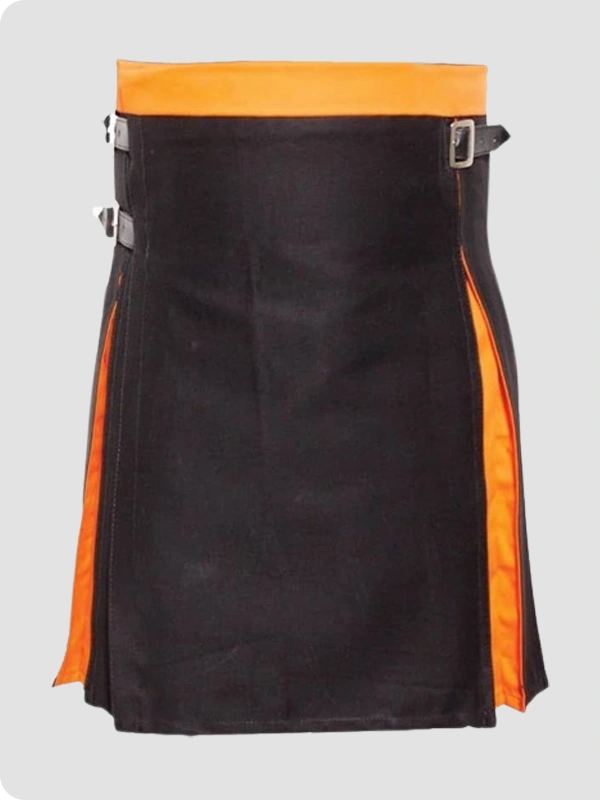 Custom Made Box Pleated Modern Black And Orange Two Kilt