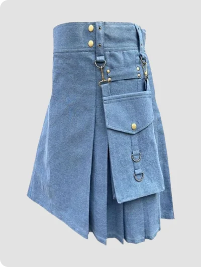 Custom Made Buy Blue Denim Kilt Side