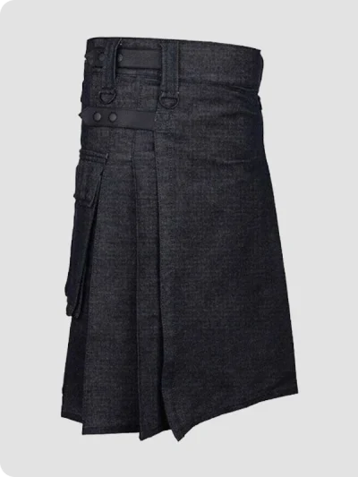 Custom Made Buy Men Denim Utility Kilt Side
