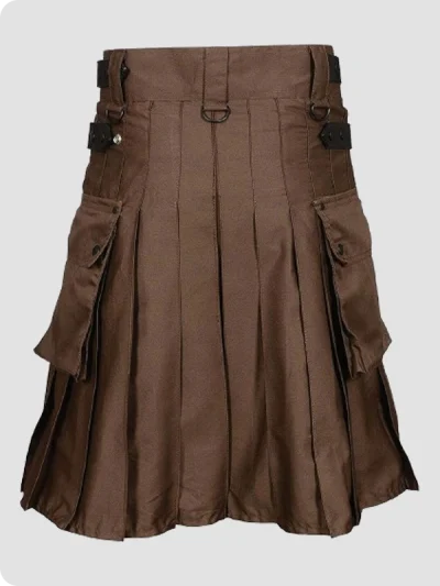 Custom Made Chocolate Brown Leather Strap Utility Kilt Back