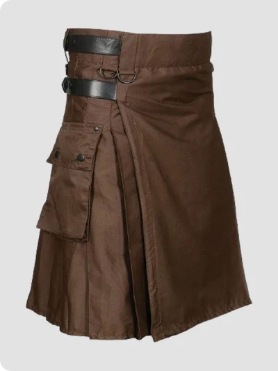 Custom Made Chocolate Brown Leather Strap Utility Kilt Side