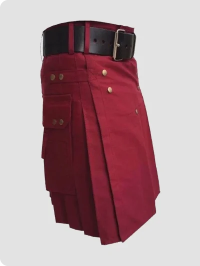 Custom Made Classic Burgundy Utility Kilt Side