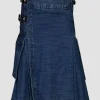 Custom Made Dark Blue Stylish Denim Kilt