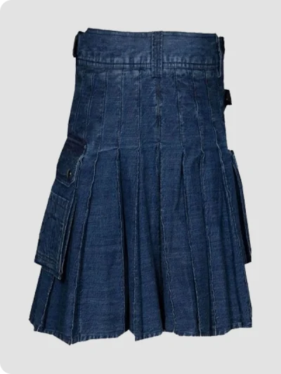 Custom Made Dark Blue Stylish Denim Kilt Back