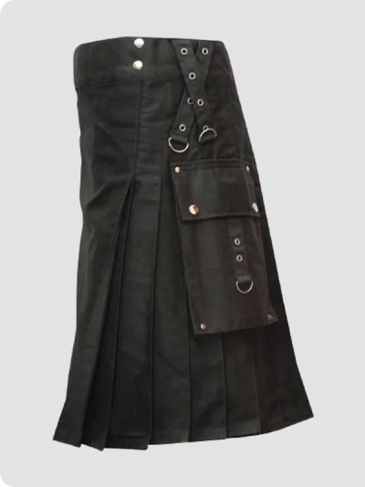 Custom Made Gothic Fashion Black Utility kilt Side