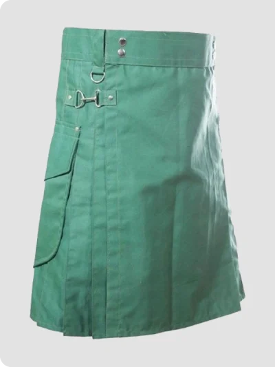 Custom Made Green Utility Kilt With Cargo Pocket Side