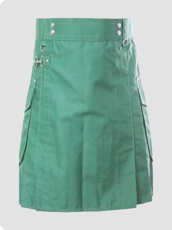 Custom Made Green Utility Kilt With Cargo Pocket