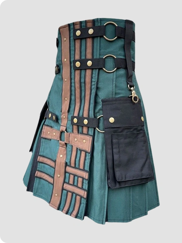 Custom Made Green With Brown Medieval Hybrid Kilt