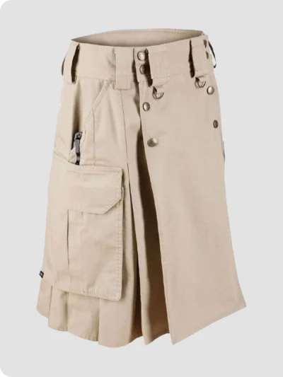 Custom Made Khaki Combat Utility Kilt Side