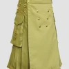 Custom Made Khaki Utility Kilt With Gold Button
