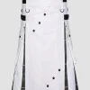 Custom Made Men White Cotton Utility Hybrid Kilt