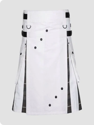 Custom Made Men White Cotton Utility Hybrid Kilt