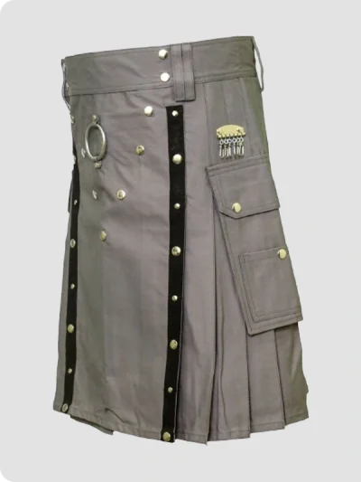 Custom Made Modern Fashion Grey Utility Kilt Left Side