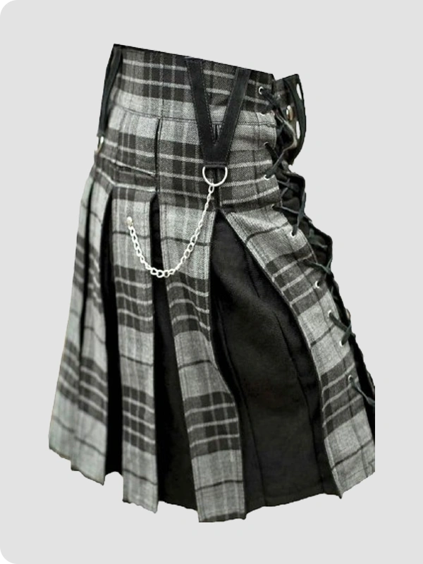 Custom Made Modern Grey Box Pleated Hybrid Kilt Back Side