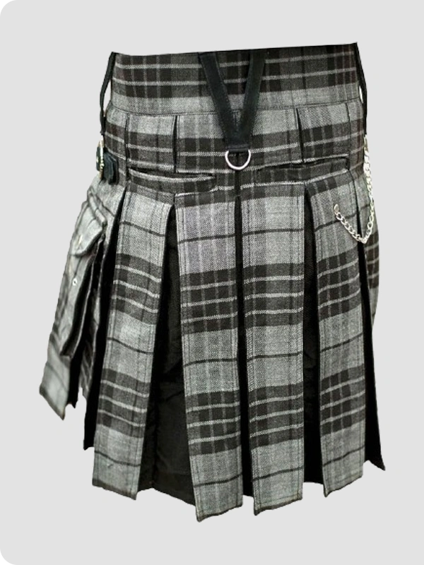 Custom Made Modern Grey Box Pleated Hybrid Kilt Back