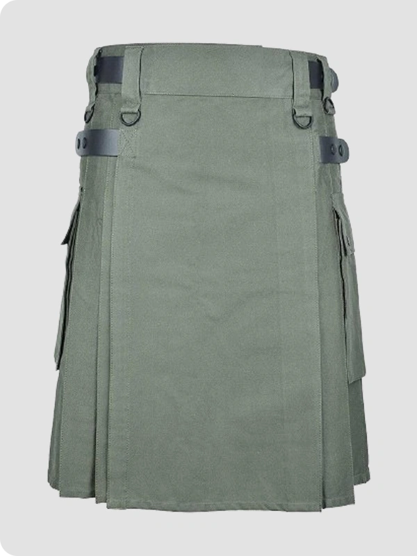 Custom Made Olive Green Cotton Utility Kilt