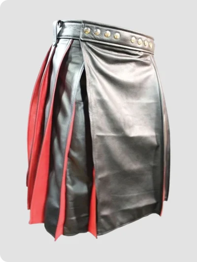 Custom Made Pleated Black & Red Leather Kilt