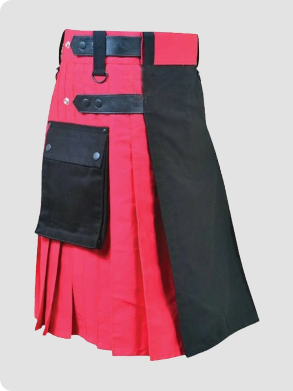 Custom Made Red & Black Hybrid Kilt Side