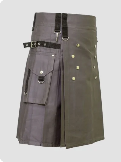Custom Made Scottish Active Men Grey Utility Sports Kilt Side