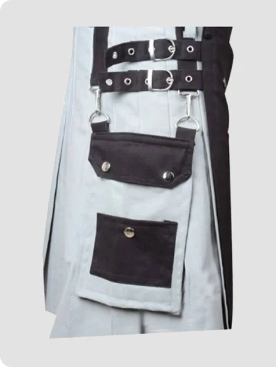 Custom Made Scottish Black And Gray Cotton Hybrid Kilt Back Side