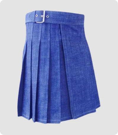 Custom Made Scottish Blue Denim Kilt Side