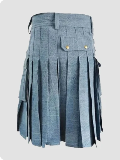 Custom Made Sky Blue Denim Kilt Back